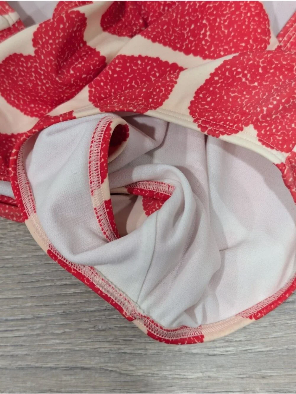 Mini Boden Girls 8-9Y Puff Sleeve Bikini Two Piece Red Hearts Cream Swimsuit